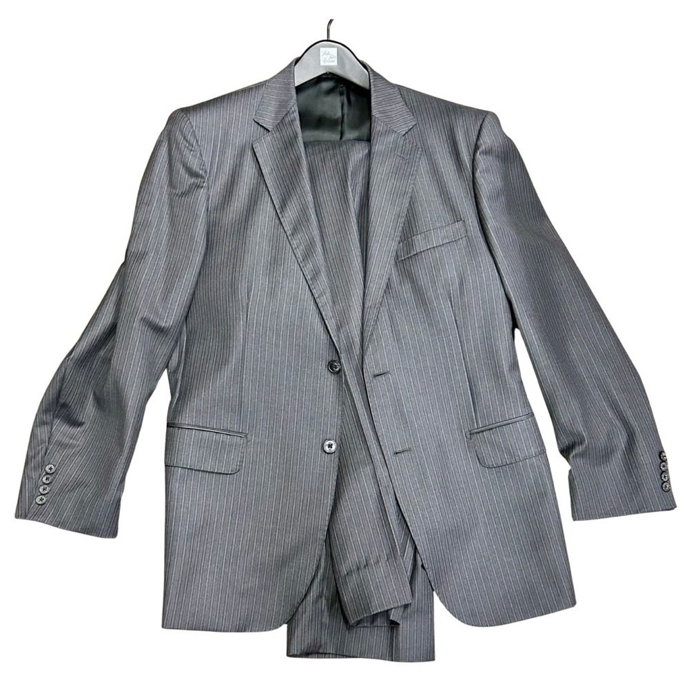 Bagliani for Saks Fifth Avenue Gray Pinstripe Suit 36R